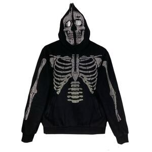 NEW GUAPI Hoodie L Black Silver-Rhinestone Skull-Skeleton Limited Edition Fleece